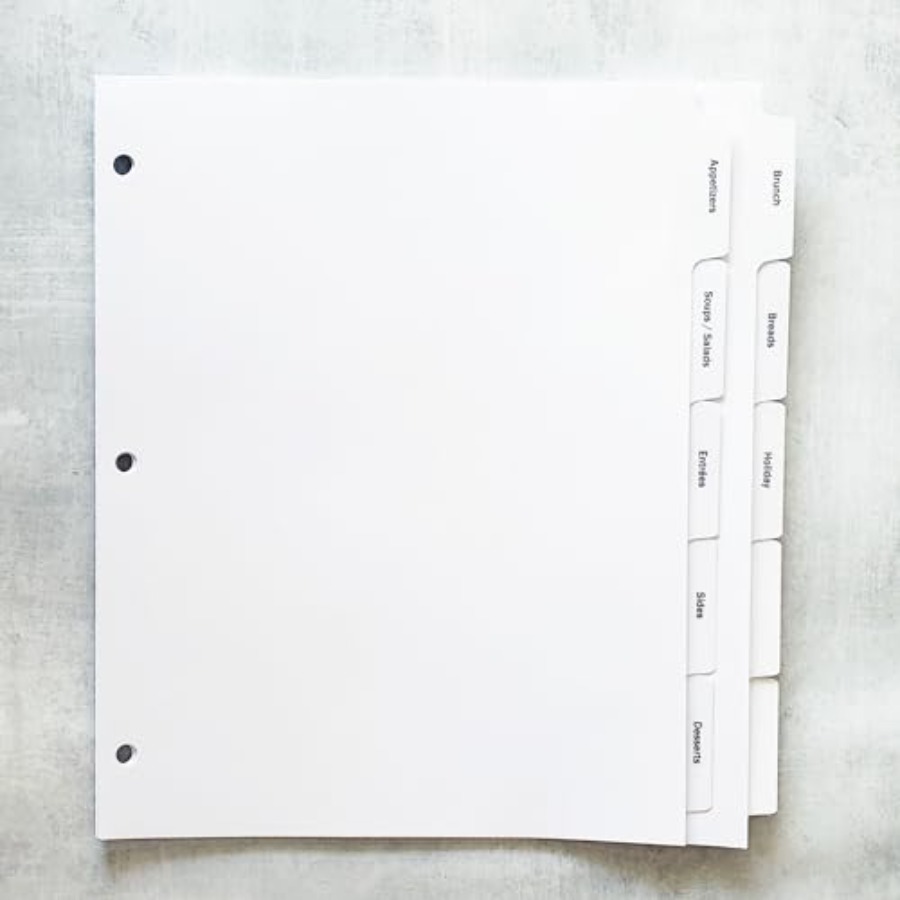 Index Tab Divider - PRE-Printed Recipe Binder Index TAB DIVIDERS