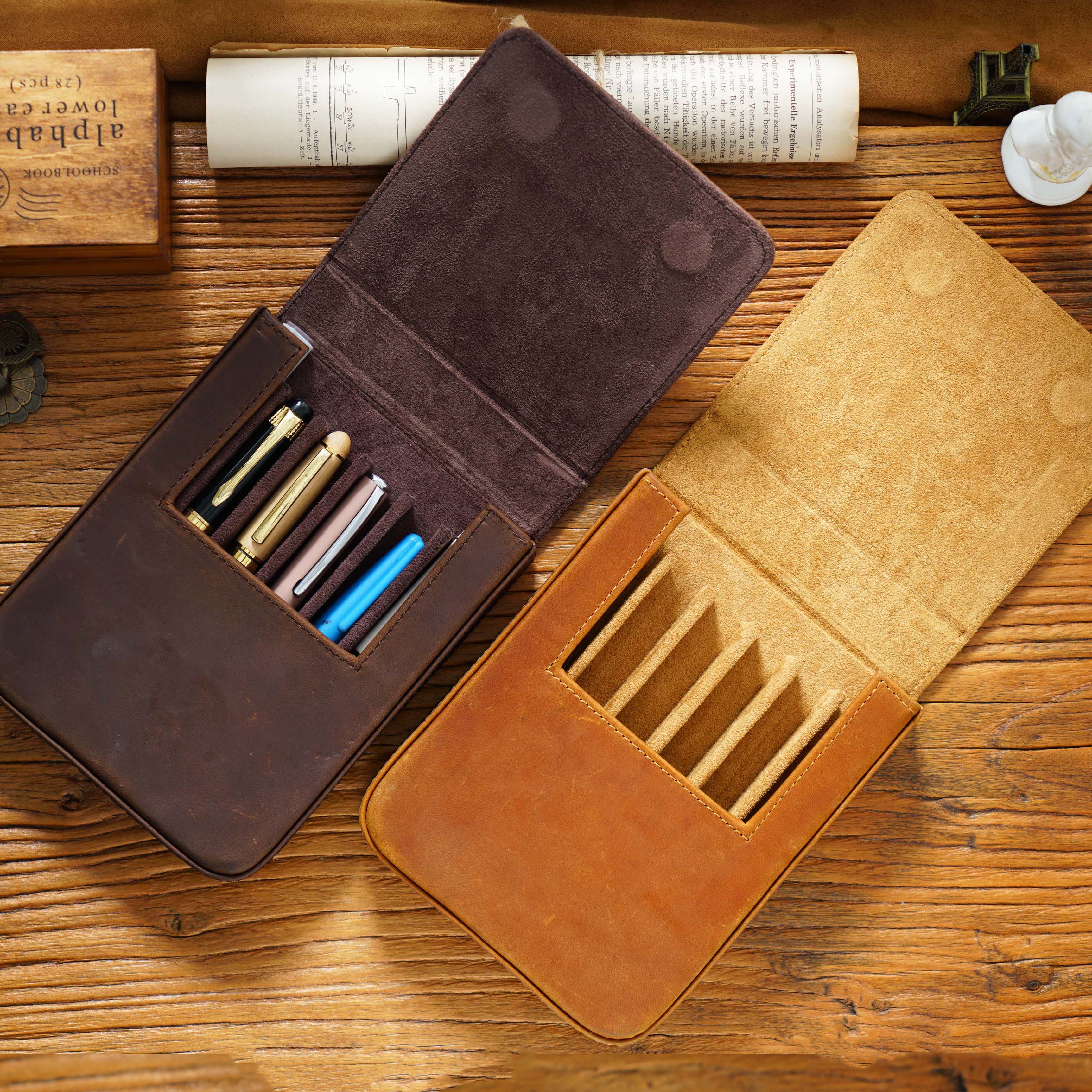 Handmade Crazy Horse Leather P - Pen Pouch Roll avaliação e preço