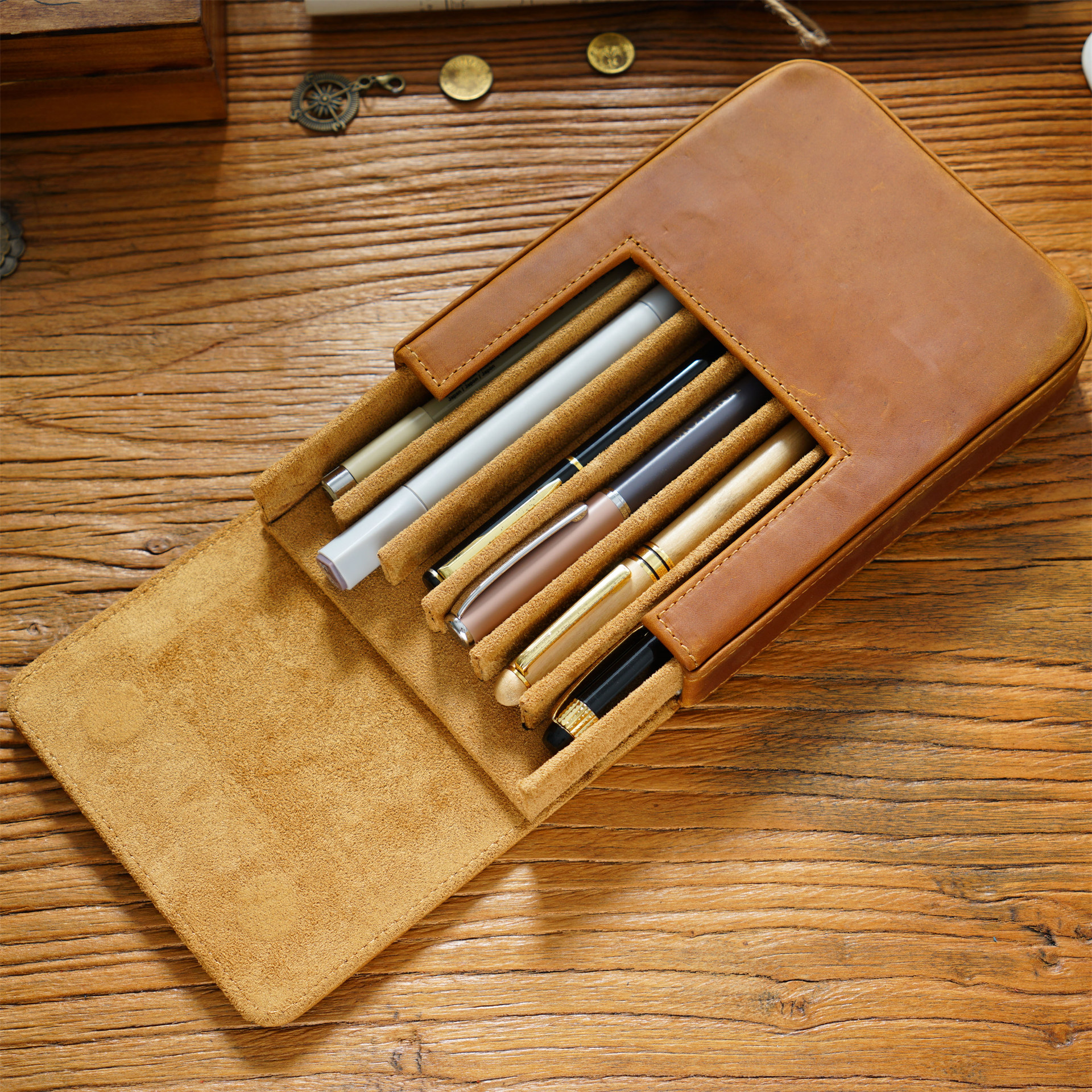 Handmade Crazy Horse Leather P - Pen Pouch Roll avaliação e preço