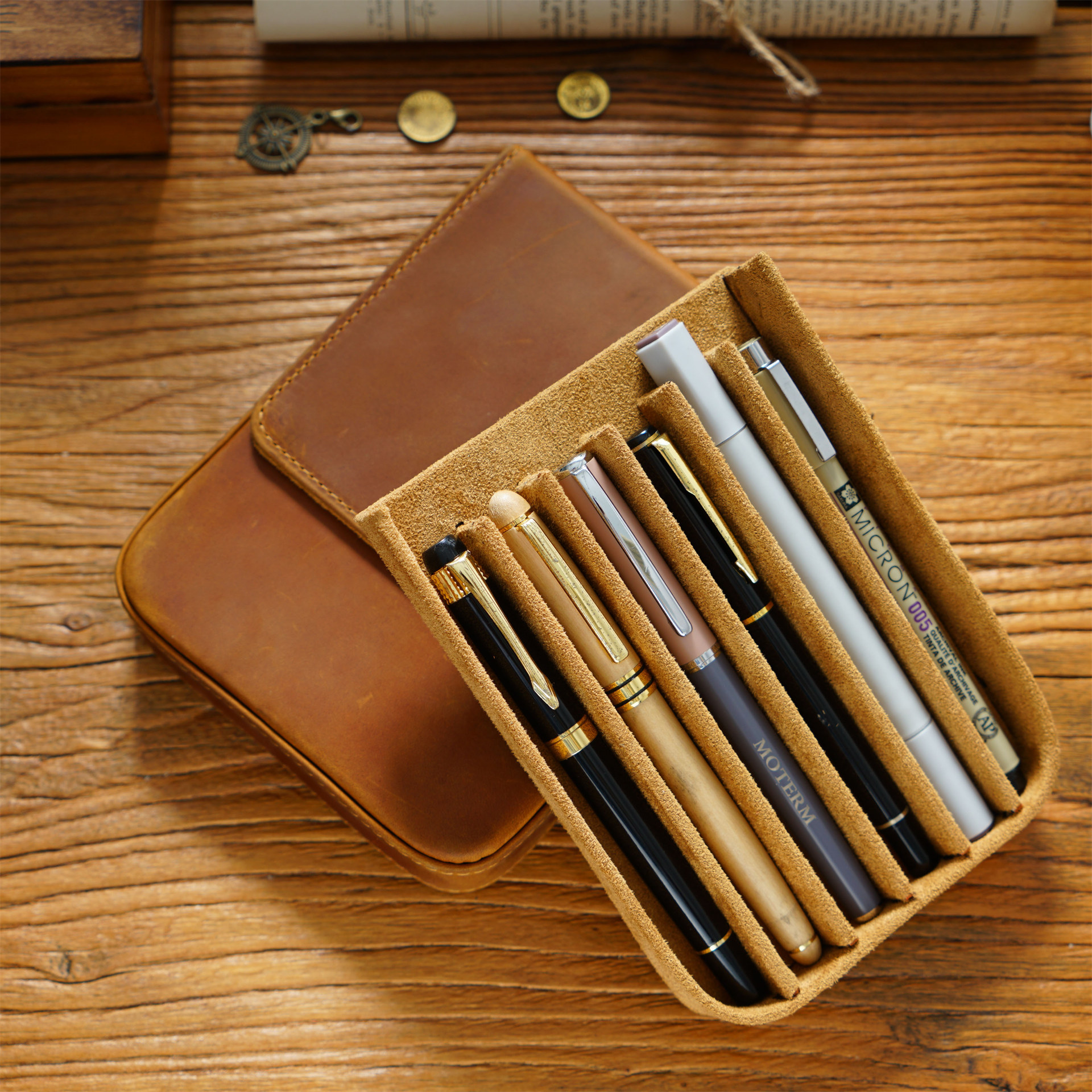 Handmade Crazy Horse Leather P - Pen Pouch Roll avaliação e preço
