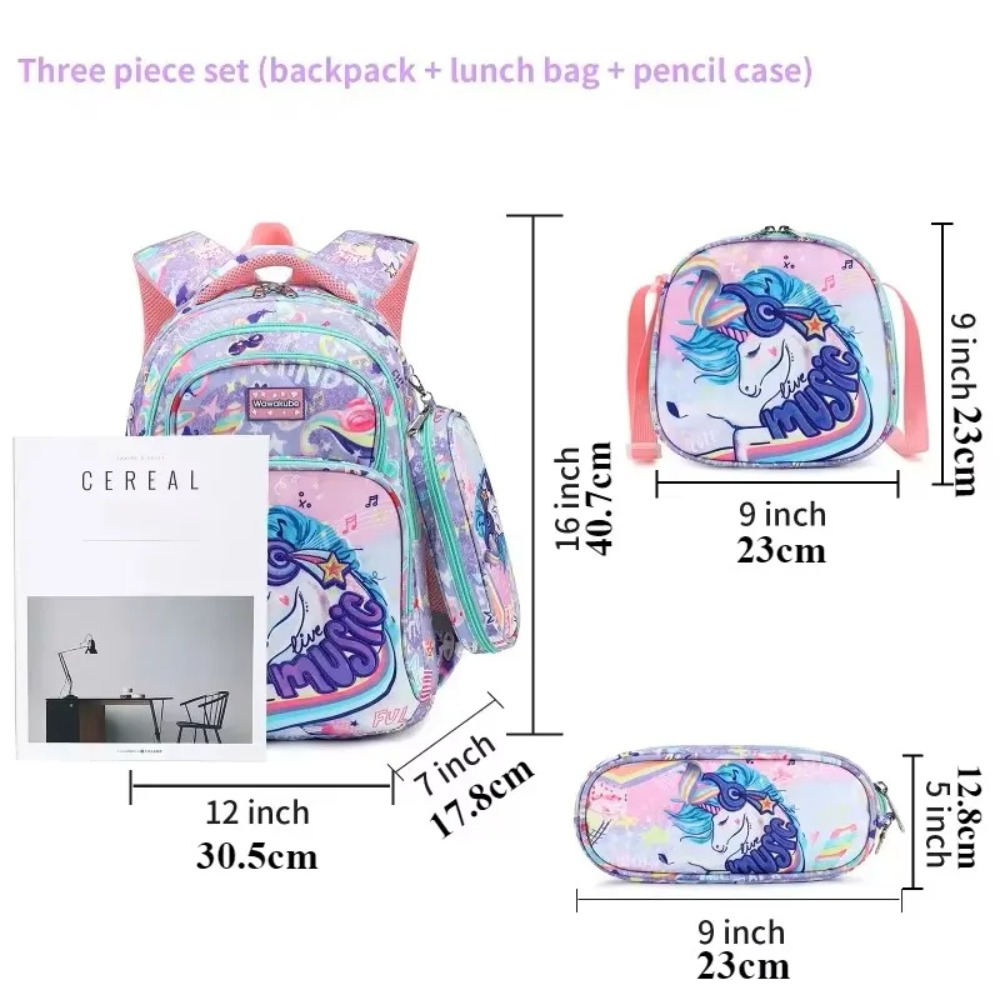 3PCS Kids Backpack Set Unicorn - Pencil Case Large avaliação e preço