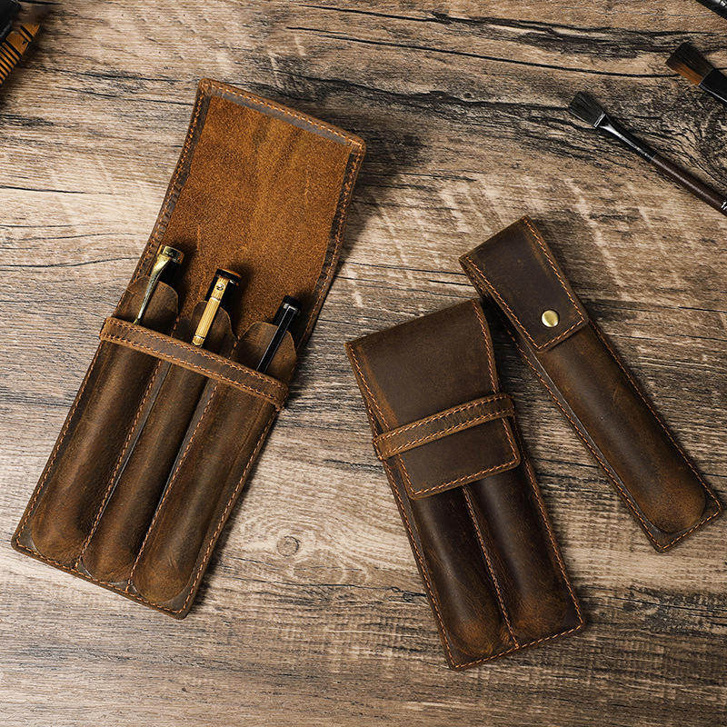 hand-made leather cowhide penc - Pen Pouch Roll avaliação e preço