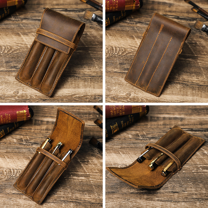 hand-made leather cowhide penc - Pen Pouch Roll avaliação e preço