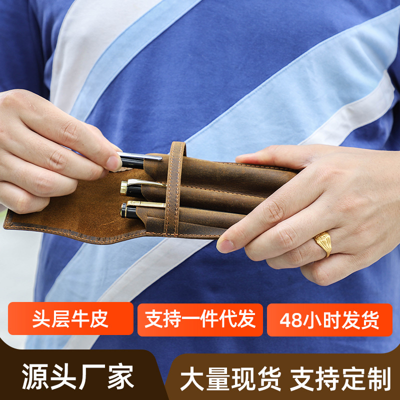 hand-made leather cowhide penc - Pen Pouch Roll avaliação e preço