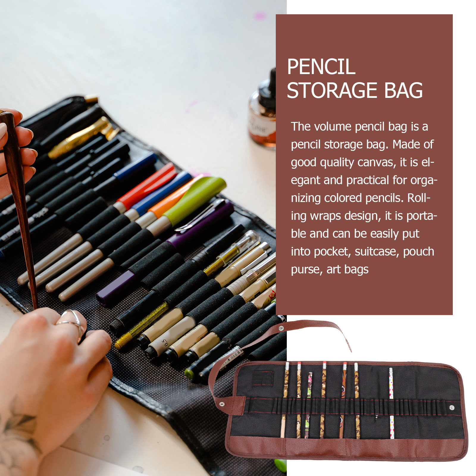 2Pcs Canvas Pencil Wrap Portab - Pen Pouch Roll avaliação e preço
