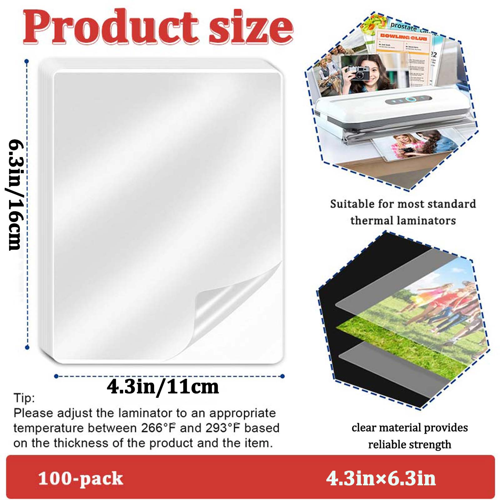 100 Sheets 4.3×6.3in Thermal L - Document Laminator Pouch avaliação e preço