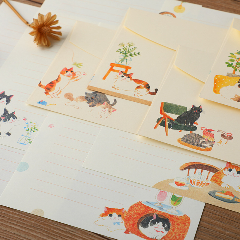 10Pcs Cartoon Cat Envelopes St - Letter Envelope Kraft avaliação e preço
