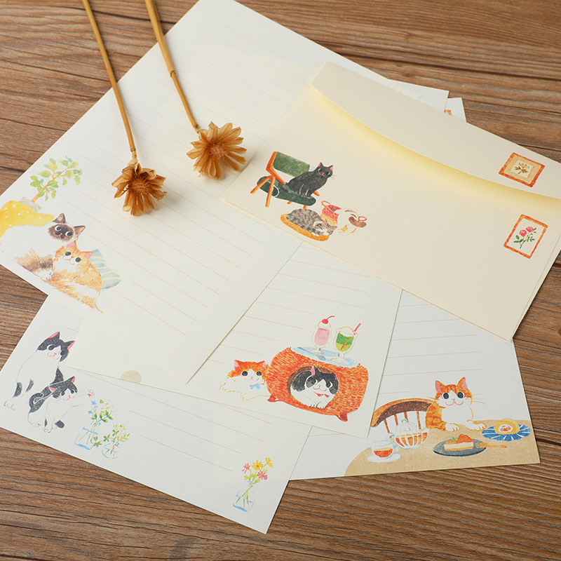 10Pcs Cartoon Cat Envelopes St - Letter Envelope Kraft avaliação e preço