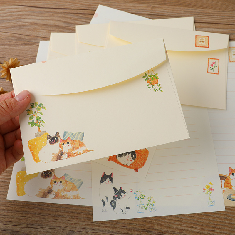 10Pcs Cartoon Cat Envelopes St - Letter Envelope Kraft avaliação e preço