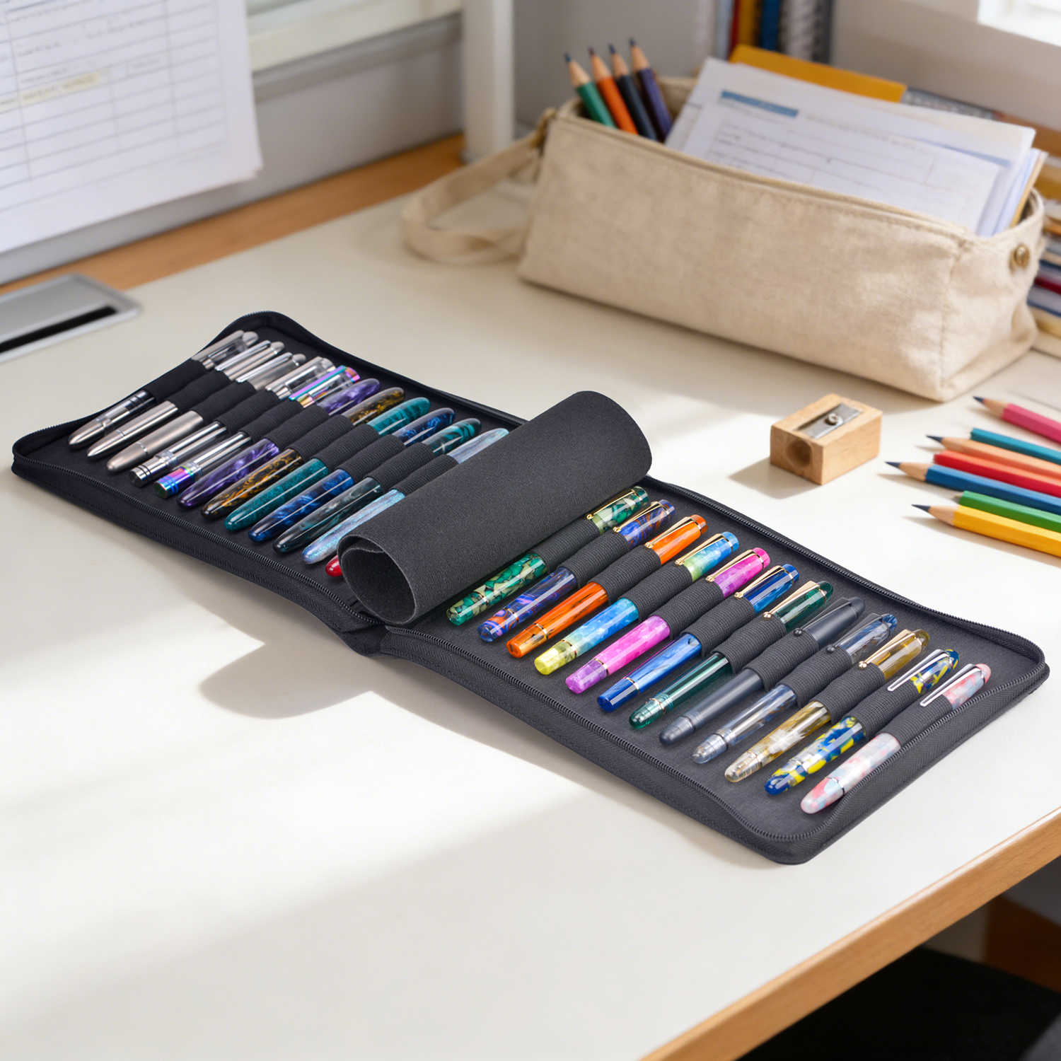 Black Asvine 24 Slots Fountain - Pen Pouch Roll avaliação e preço